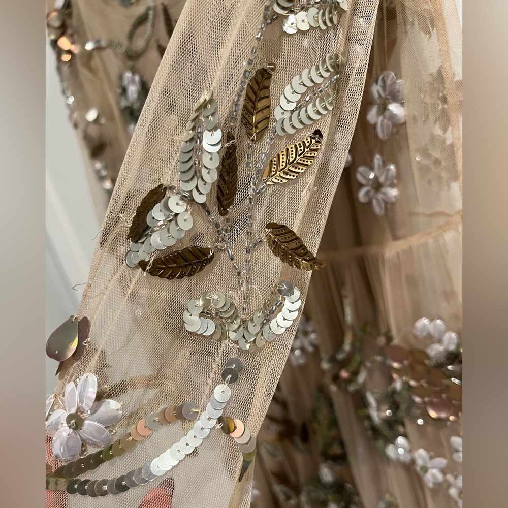TOPSHOP Embellished Illusion Beige Tan Gown - Picture 13 of 14
